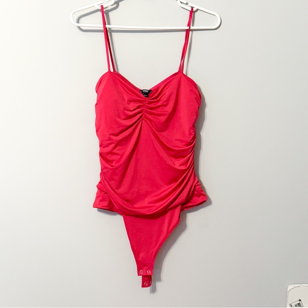 Express Hot Pink Rouched Bodysuit